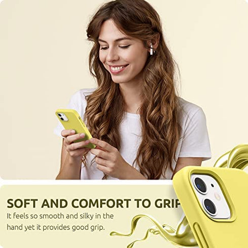 SURPHY Silicone Case Compatible with iPhone 12 Case and iPhone 12 Pro Case 6.1 inch 2020, Liquid Silicone Phone Case (with Microfiber Lining) Designed for iPhone 12 & 12 Pro (Yellow)