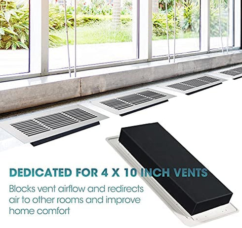 Buzzlett 4-Pack inch Stop Airflow Complete Seal Rubber Vent Cover for Floor, Wall, or Ceiling Vents and Air Registers, for RV, Home HVAC and AC Vents (Vent not Included), 4 x 10