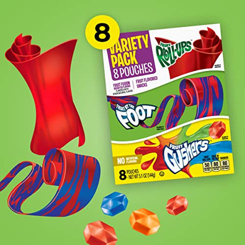 Fruit Snacks Variety Pack, Fruit Roll-Ups, Fruit by the Foot, Gushers, 8 Count