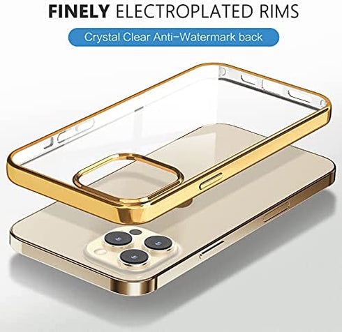 MILPROX Compatible for iPhone 13 Pro Max Clear Case (2021), Crystal Transparent Cover Shockproof Protective Bumper Shell with Electroplated Mirror Edge for iPhone 13 Pro Max 6.7" 2021-Gold
