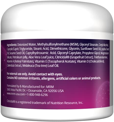 MRM Nutrition MSM Cream | Methyl-sulfonyl-Methane Cream | Joint Health | Hair + Skin + Nails | Bioavailable Form of Sulfur | 4 Ounces