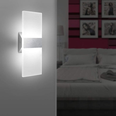 Modern LED Acrylic Wall Sconce 12W Cool White 6000K Up Down Lamp for Bedroom Corridor Stairs Bathroom Indoor Lighting Fixture Lamps Home Room Decor Not Dimmable No Plug(1 Pack)