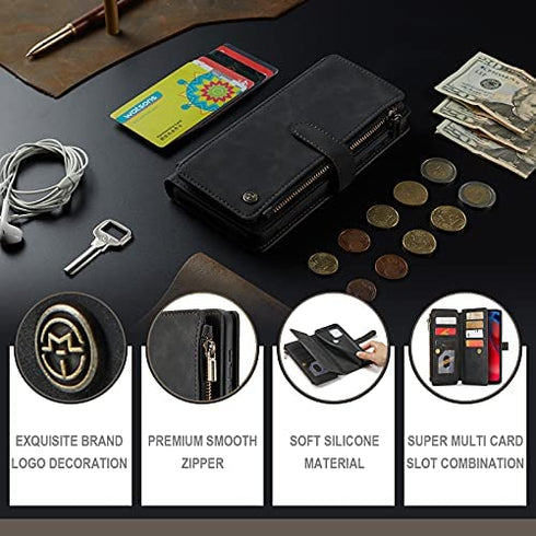 HAII Case for Moto G Stylus 5G 2021, Flip Leather Wallet Case with 10 Card Slot Holder Zipper Pocket Kickstand Magnetic Closure Shockproof Flip Folio Cover for Moto G Stylus 5G 2021 (Black)
