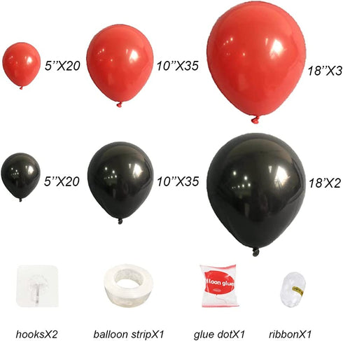 Red Black Balloon Arch Garland Kit-120pcs Red Black Balloons Setup for Baby Shower, Bridal Shower, Birthday Party, Celebrations, Aniversary