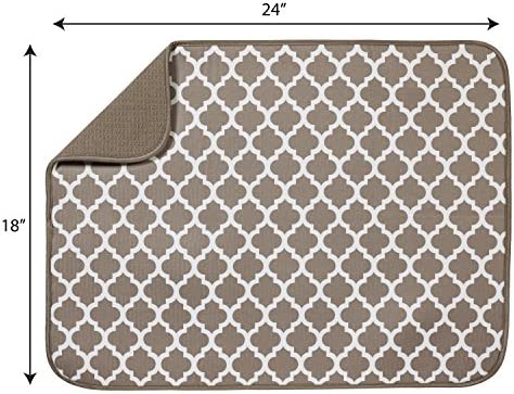 S&T INC. Absorbent, Reversible XL Microfiber Dish Drying Mat for Kitchen, 18 Inch x 24 Inch, Taupe Trellis