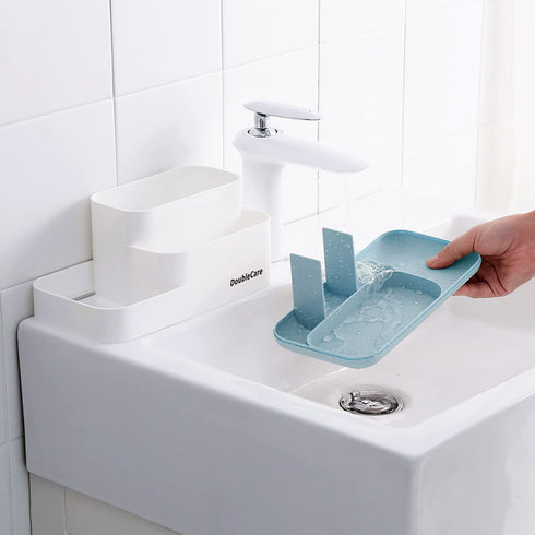 Toothbrush Holder, Bathroom Organizer Countertop, 5 Compartments Multifunctional Storage for Cosmetic, Makeup, Office Stationery Pencil , Toothpaste, Toothbrush, Suitable for Home, Office?Bule?