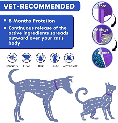 Purple Flea and Tick Collar for Cats & Kittens, Cat Flea Collar 2 Pack Made with Plant Based Essential Oil, 8-Month Natural Flea and Tick Prevention Treatment and Protection