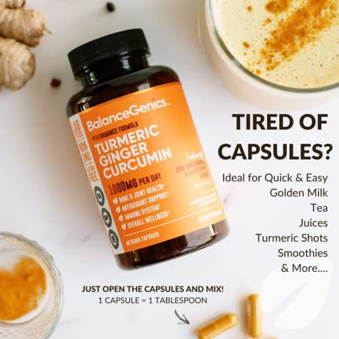 BalanceGenics Turmeric Curcumin Supplement with Black Pepper & Ginger Root 1000mg | Max Strength 95% Curcuminoids Curcuma | Joint Support & Healthy Inflammatory Response | 60 Capsules Powder Filled