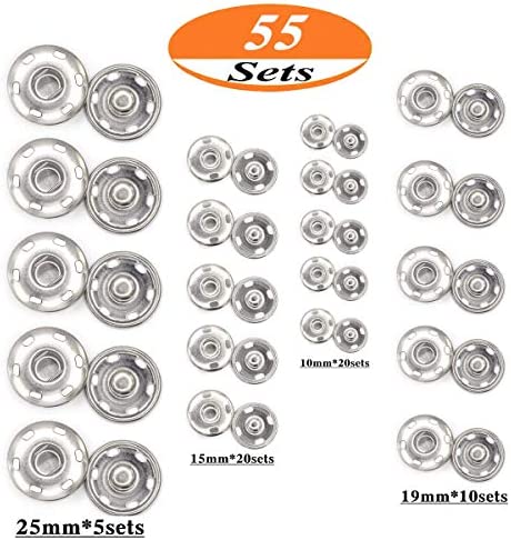 55 Sets Sew-on Snap Buttons Metal Snap Fastener Durable Press Studs Buttons for Sewing Clothing, 4 Sizes (Silver)
