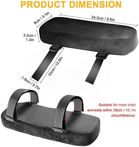 INTSUN Armrest Pad 2Pcs Padded Armrest Cushion Universal Arm Rest Pads with Adjustable Hook & Loop Fastener Elbow Pillow Memory Foam Arm Chair Covers for Office Chair, Wheelchair, Gaming Chair (black)