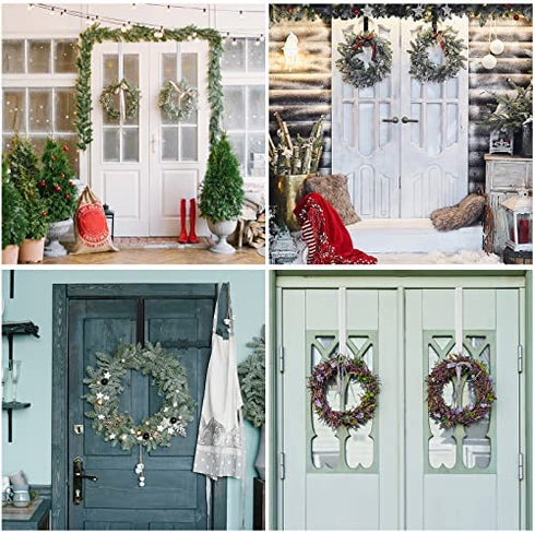 Wreath Hanger, VIS'V 15-24 Inch Adjustable Metal Wreath Hanger Front Door 20 LB Heavy Duty Over Door Wreath Hook with 4 Clear Suction Wreath Holders for Halloween Christmas Wreath Decoration - Black