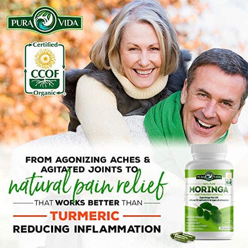 Moringa Capsules by Pura Vida Moringa | Organic Moringa Powder | Natural Anti-Inflammatory. Energy, Metabolism, & Immune Support. Single Origin Moringa Leaf Powder. 120ct. 500mg Caps.