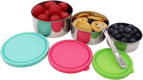 Ksooly 18/8 Stainless Steel Food Storage Containers with Leakproof Lids | Metal Snack Containers (5oz, 8oz, 16oz), Set of 3 | Easy to Open, Durable, for Snacks, Lunches, Sauces