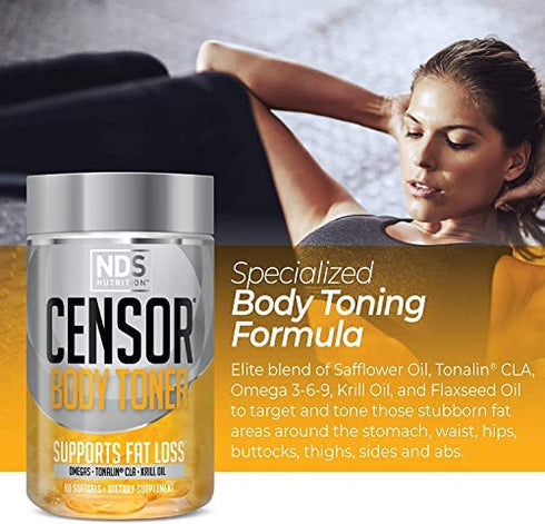 Censor NDS Nutrition Fat Loss and Body Toner with CLA, Fish Oil, Safflower and Omega 3-6-9 Blend - Dietary Supplement for Improved Energy and Health (90 Softgels)