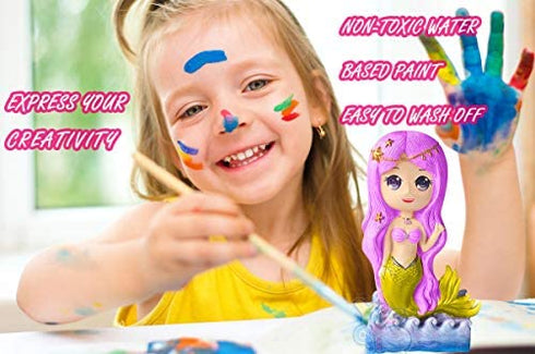 Yileqi Paint Your Own Mermaid Painting Kit, Mermaid Toys Paint Mermaid Crafts and Arts Set for Girls Ages 4 5 6 7 8 9 10 Years Old, Non Ceramic & Non Fragile, Kids Piggy Banks Birthday Gift