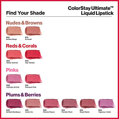 Liquid Lipstick by Revlon, Face Makeup, ColorStay Ultimate, Longwear Rich Lip Colors, Satin Finish, 050 Top Tomato, 0.07 Oz