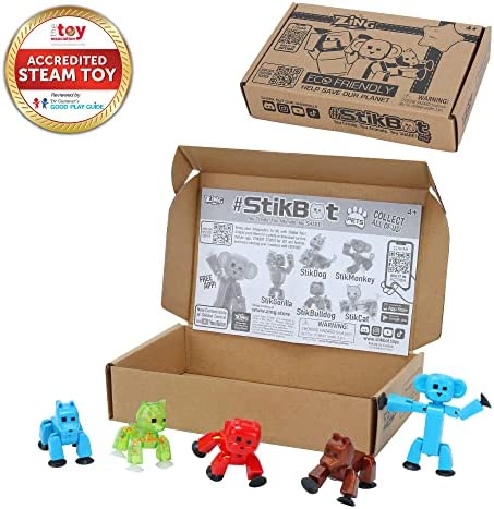 Zing Stikbot Pets 5 Pack, Set of 5 Stikbot Collectable Action Figures, Includes 1 Bulldog, 1 Monkey , 1 Cat and 2 Dogs, Create Stop Motion Animation