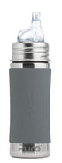 Pura Kiki 11oz/325ml Stainless Steel Sippy Cup Bottle w/ Sleeve, Plastic-Free, MadeSafe Certified, Medical-Grade XL Silicone Sipper Spout Fast Flow Rate for Kids, Toddlers, Babies & Infant - Slate