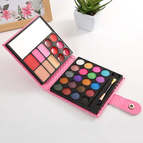 All in one Makeup Kit, Eyeshadow Palette Lip Glosses Blusher Concealer Powder Brush Mirror,Professional makeup kit set for women girls teens or Beginner,32 Color (1Pc)