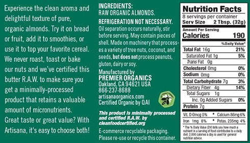 Artisana Organics Raw Almond Butter, 9oz | No Sugar Added, No Palm Oil, Vegan, Paleo, and Keto Friendly