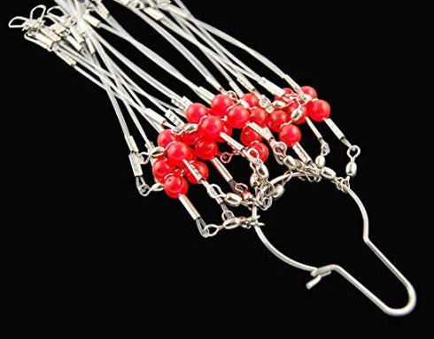 Fishing Leaders Tackle Rigs 12PCS High Strength Wire Trace Leader 2 Arm Fishing Rigs with Swivels Snaps Beads Fishing Line Tackle for Lures Bait Hooks Rig