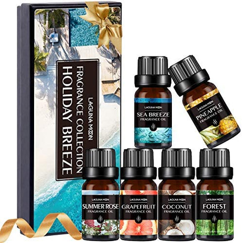 Fragrance Essential Oil - Organic 6pc Holiday Breeze Scent Gift Set - Perfect for Candle Making, Soap Scents, Slime - Oils for Diffuser, Humidifier, Aromatherapy, Aroma Beads, Car Freshener (10mL)