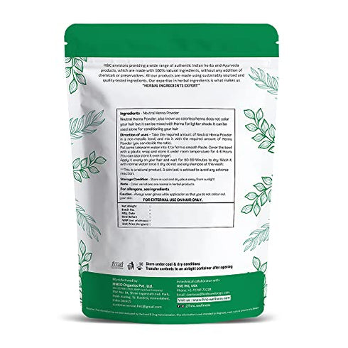 H&C 100% Pure Neutral Henna Powder/Colorless Henna/Senna Powder/Cassia Obovata (227g / (1/2 lb) / 8 ounces) For conditioning your hair without coloring.