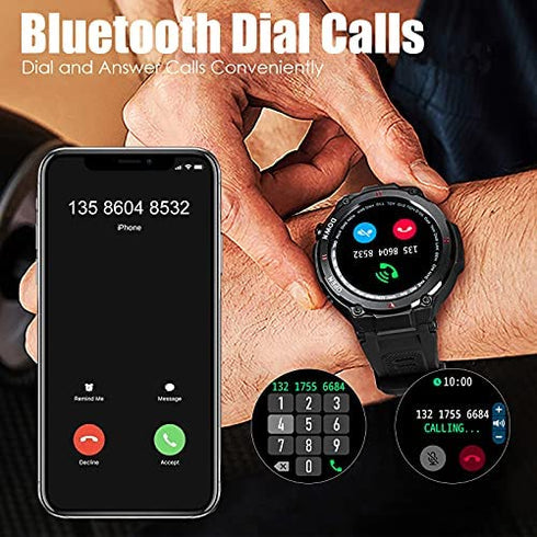 Smart Watch for Men Call (Make/Answer) Outdoor 1.3" HD Full Touch Screen Fitness Tracker Watch Compatible with iPhone Samsung Android Phone Military Sports Smartwatch with Heart Rate Sleep Monitor
