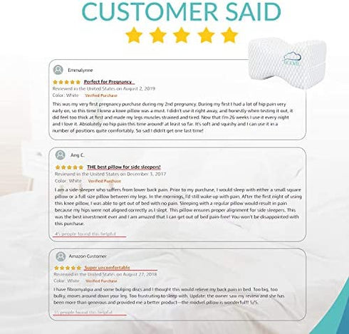 MODVEL Orthopedic Knee Pillow | Memory Foam Cushion for Hip, Sciatica & Lower Back Pain Relief | Provides Support & Comfort (MV-104) (White)