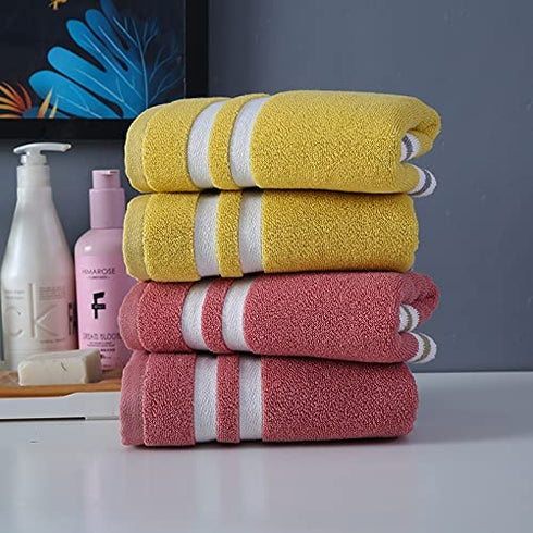 YiLUOMO Hand Towels Set of 2 100% Cotton Striped Checkered Pattern Easter Hand Towel Super Soft Highly Absorbent Towels for Bathroom, Kitchen 13 x 29 Inch (Yellow & Grey)
