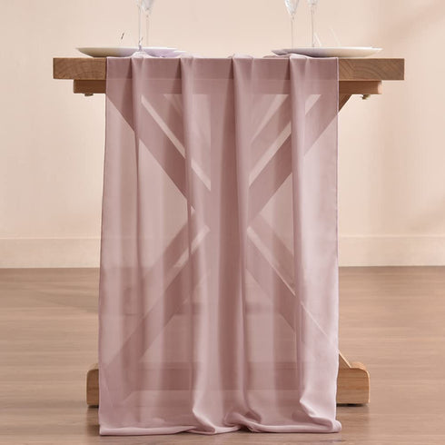 Socomi 2pcs Dusty Rose Chiffon Table Runner Sheer Wedding Runner 29x122 Inches Romantic Table Runner for Wedding Table Decorations