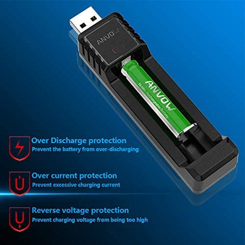 ANVOW Smart AAAA Battery Charger with 2 Counts Rechargeable AAAA Batteries - Ni-MH 1.2V 400mAh 1200 Cycles Surface Pen Active Stylus Rechargables Battery