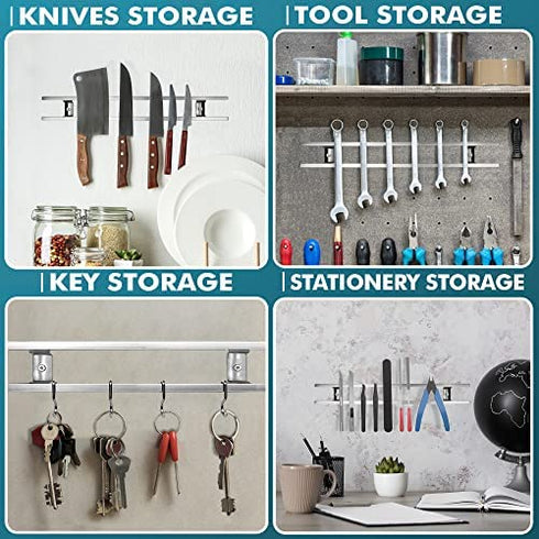 Magnetic Knife Holder for Wall - Stainless Steel Knife Magnetic Strip 18 Inch - Wall Knife Magnet Bar Rack With Hooks - Kitchen Utensil Holder and Knife Storage Holder