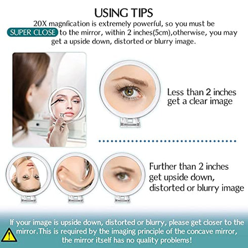20X Magnifying Mirror, Two Sided Mirror, 20X/1X Magnification, Folding Makeup Mirror with Handheld/Stand,Use for Makeup Application, Tweezing, and Blackhead/Blemish Removal.4Inches (Silver)