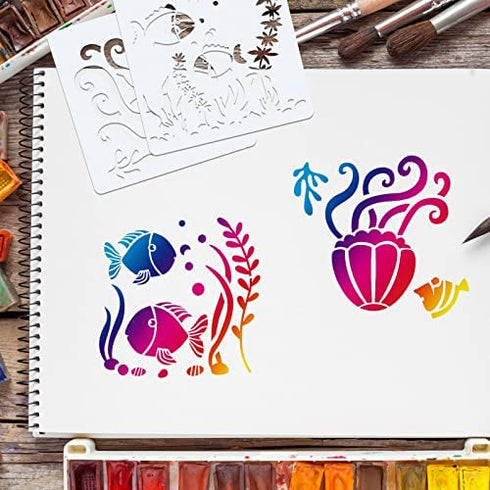 20 Pieces Mermaid Sea Ocean Creatures Stencils Sea Painting Templates Reusable Sea Animal Painting Stencils for DIY Crafts Scrabooking Painting on Wood (13 x 13 cm/ 5.1 x 5.1 Inch)