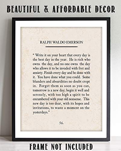 "Write It On Your Heart"- Ralph Waldo Emerson Poem Page Print- 8 x 10" Poetic Wall Art. Distressed Parchment Print-Ready To Frame. Retro Home-Office-Study-School Decor. Great Art Gift for Poetry Fans.