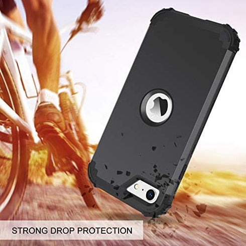 BENTOBEN iPhone SE 2022 Case, Phone Case iPhone SE 2020, Heavy Duty 3 in 1 Full Body Rugged Shockproof Hybrid Hard PC Soft Rubber Bumper Drop Protective Girls Women Boy Men iPhone SE3/2 Covers, Black