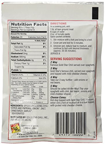 Gold Star Cincinnati Style Original Chili Seasoning. (3 Pack)