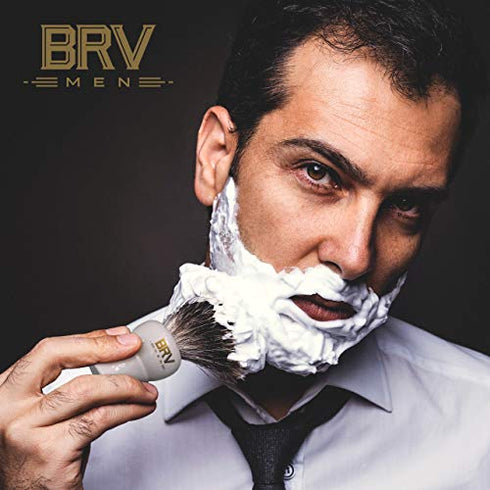 BRV MEN 100% Pure Badger Shaving Brush LARGE (24mm knots) - Heavy Resin Handle - Use with Double-Edge Safety Razor, Straight Razor and Shaving Bowl - White