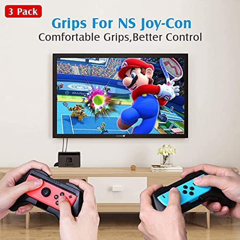 HEYSTOP Grip Compatible with Nintendo Switch/Switch OLED Joy-Con, 3 Pack, Wear Resistant Game Switch Controller Handle Case Kit for Nintendo Switch Joy Con, Black