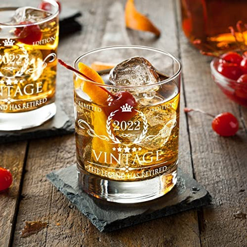 AOZITA Retirement Gifts for Men Whiskey Glass - The Legend Has Retired 2022- Limited Edition Retirement Gifts Idea for Coworkers, Friends, Him/Her - 11 oz