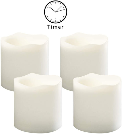 Outdoor Indoor Flameless Pillar Candles, 4 Pack Plastic Resin Battery Operated Electric LED Candle Sets with Cycling 24 Hours Timer Function for Home Party Wedding Decoration, 3"x3"