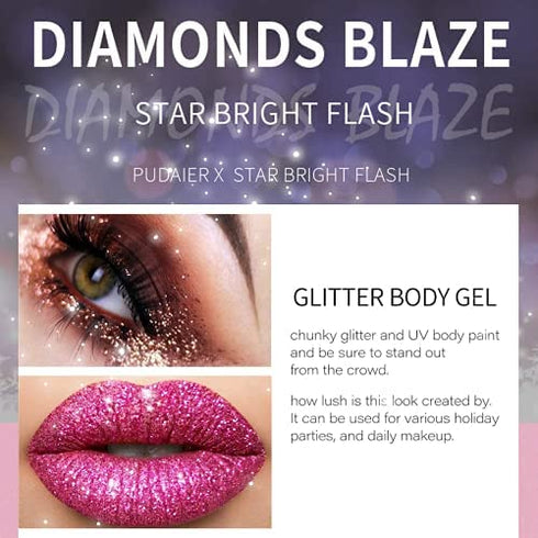 Body Glitter Gel Holographic Glitter Liquid for Festival Make Up 3 Colors Set Long-Lasting Easy to Remove (Pink,Silver,Mermaid)