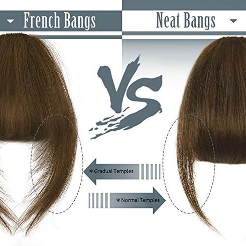 Clip in Bangs, BARSDAR 100% Human Hair Bangs Extensions French Bangs Neat Bangs with Temples Clip on Fringe Bangs Real Hair for Women Natural Color Washable/Dyeable(Neat-Dark Auburn Brown)