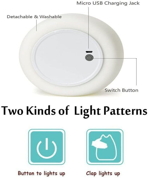 WoneNice Portable Cute Cat Silicone LED Night Lamp,USB Rechargeable Children Night Light with Warm White & 7-Color Breathing Modes, Touch Sensor Control, Christmas Gifts for Baby, Kids, Adults