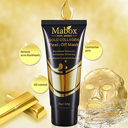 Mabox 24K Gold Facial Mask with Anti Aging and Wrinkle Formula Collagen Peel-Off Mask Brightens & Firms skin while helping remove and prevent blackheads and discoloration