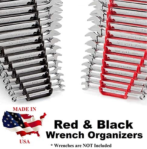 JSP Manufacturing Red & Black 16 Tool Standard Wrench Holder Wrench Organizer 2 Pack | Storage Rack Tray Tool Holder