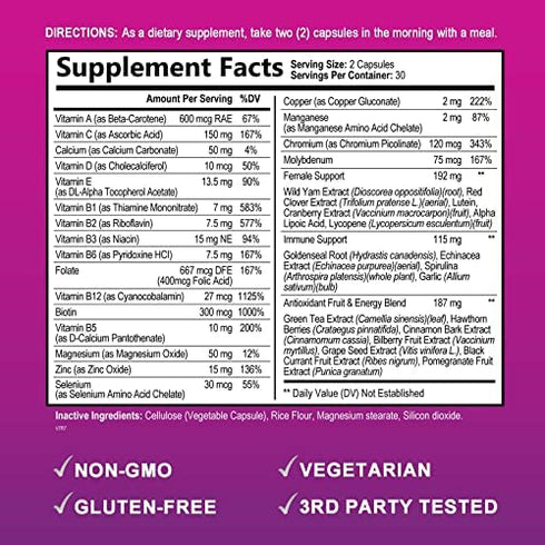 Multivitamin for Women, Nature's Daily Womens Multi Vitamin Supplement for Immune Health Support with Vitamins A, C, D, E and Zinc, Vitamin B12 for Energy with Biotin - 60 Capsules