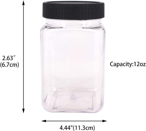 ZMYBCPACK 12 Pack 12OZ(350ml) Clear Empty Plastic Jars with Lids & Labels, 1 Pen - BPA Free Food Storage Containers for Dry Food, Peanut, Powder, Spice, Kitchen & Craft Storage Plastic Slime Jar
