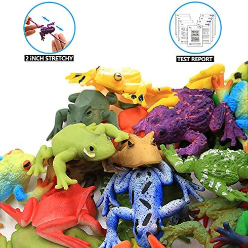 ValeforToy Frog Toys,12 Pack Mini Rubber Frog Sets,Super Stretches Material TPR with Gift Bag, Realistic Frog Figure Toys for Boy